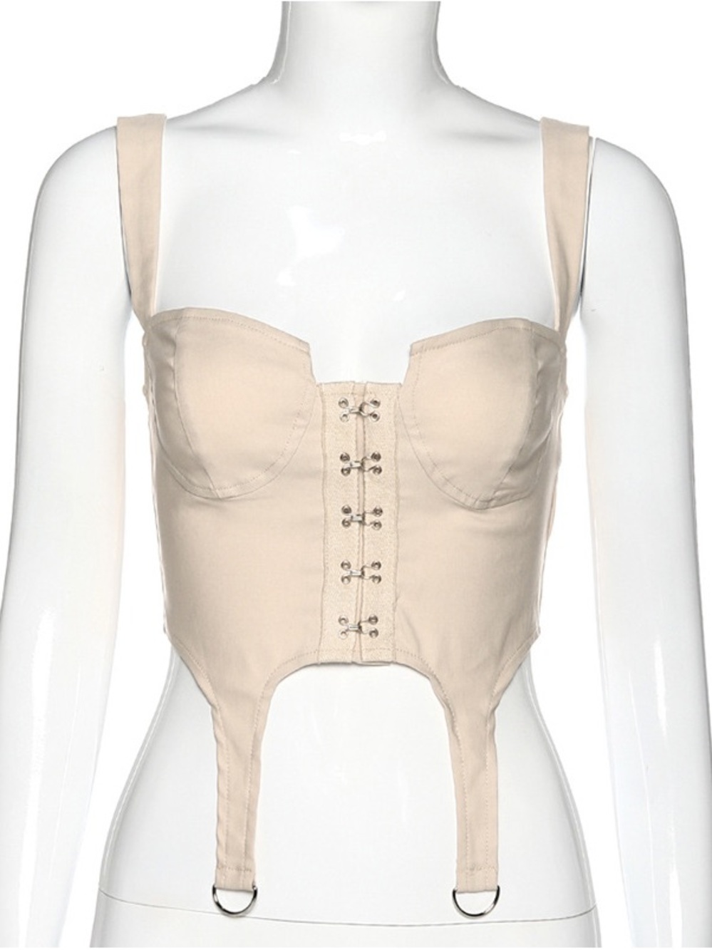 Beige Corset Bustier Top with Hook Front